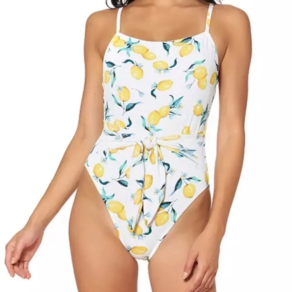 Jessica Simpson Women's Nice Lemons Printed Tie-Waist One-Piece Swimsuit…